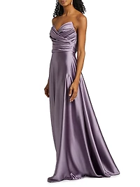 Gathered Satin Strapless Gown