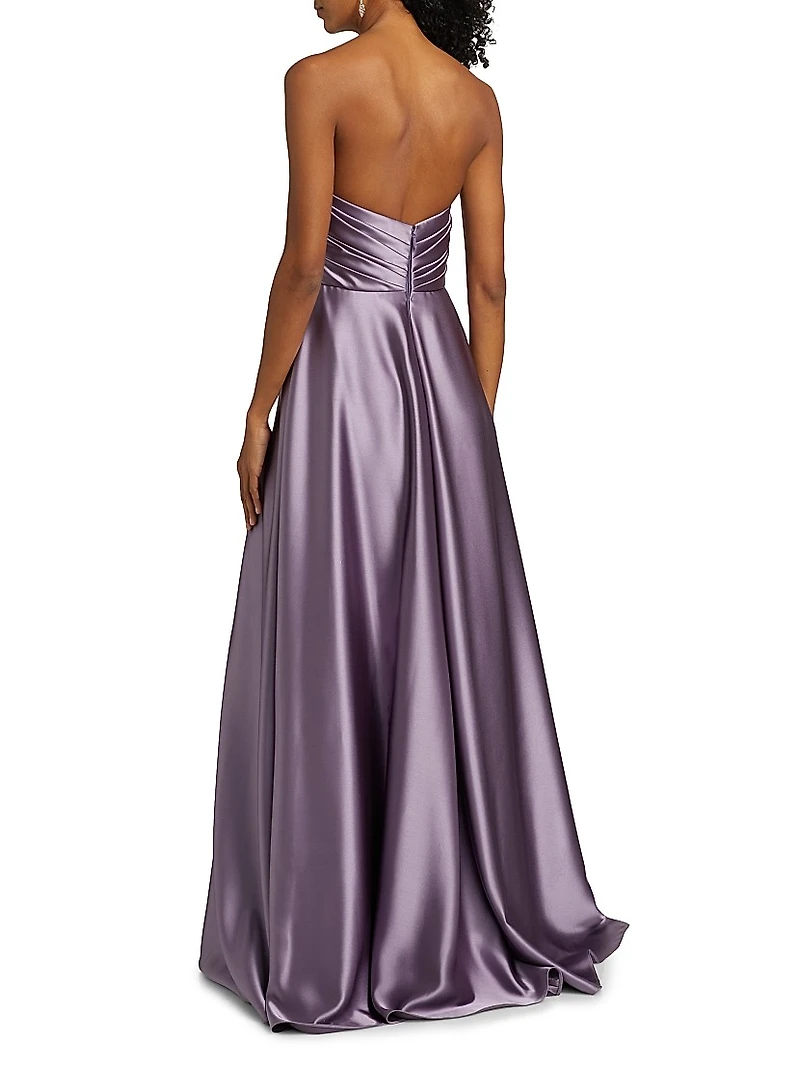 Gathered Satin Strapless Gown