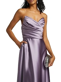 Gathered Satin Strapless Gown