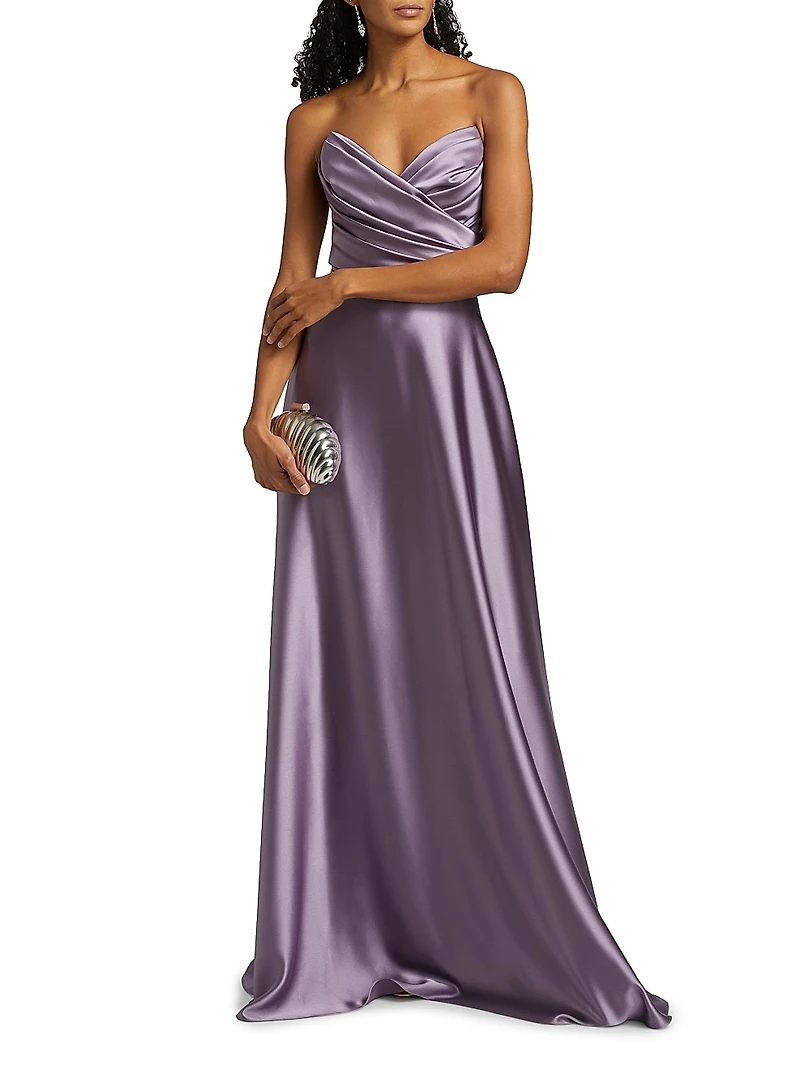 Gathered Satin Strapless Gown