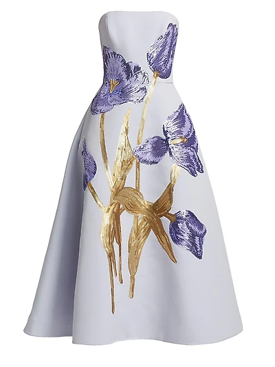 Sequin Floral Strapless Cocktail Dress