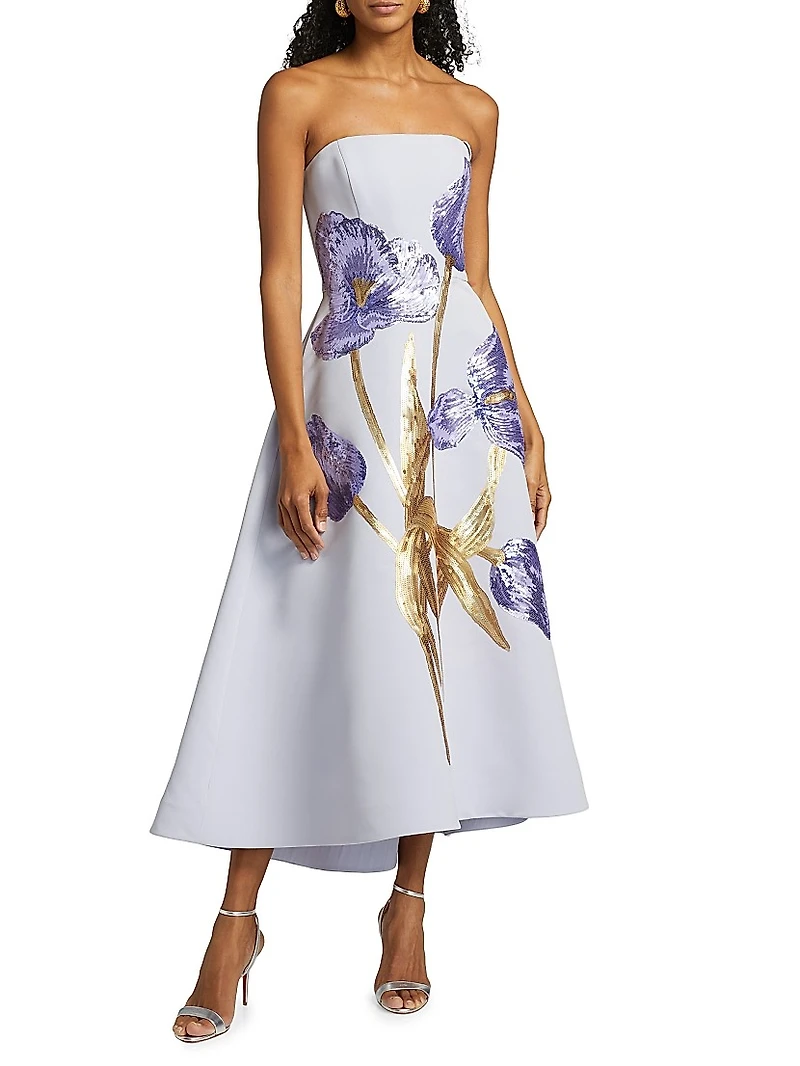 Sequin Floral Strapless Cocktail Dress