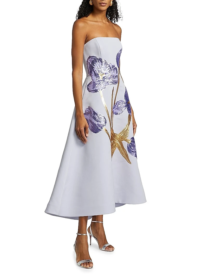 Sequin Floral Strapless Cocktail Dress