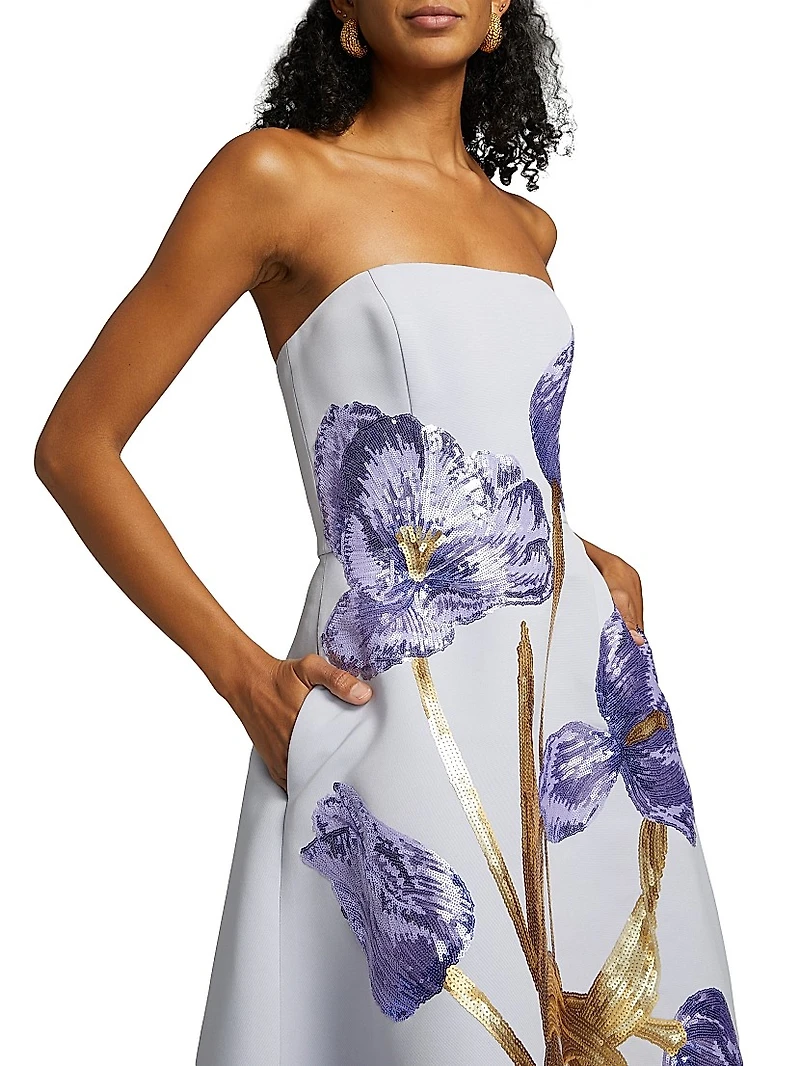 Sequin Floral Strapless Cocktail Dress