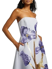 Sequin Floral Strapless Cocktail Dress