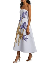 Sequin Floral Strapless Cocktail Dress