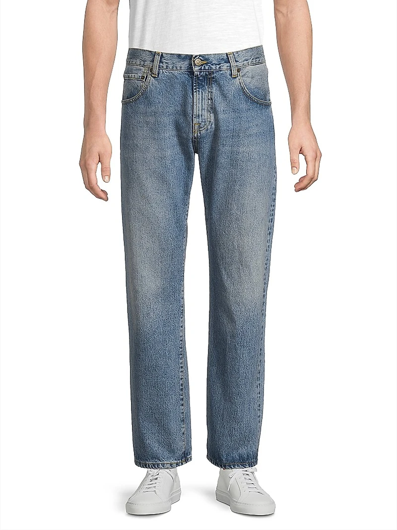 Dreamweaver Washed Denim Mid-Rise Straight-Leg Jeans