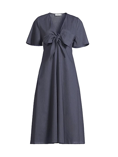 Fiorella A-Line Cotton & Linen Midi-Dress