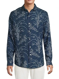 Classic-Fit Indigo Floral Linen Shirt