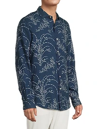 Classic-Fit Indigo Floral Linen Shirt