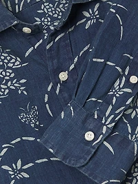 Classic-Fit Indigo Floral Linen Shirt