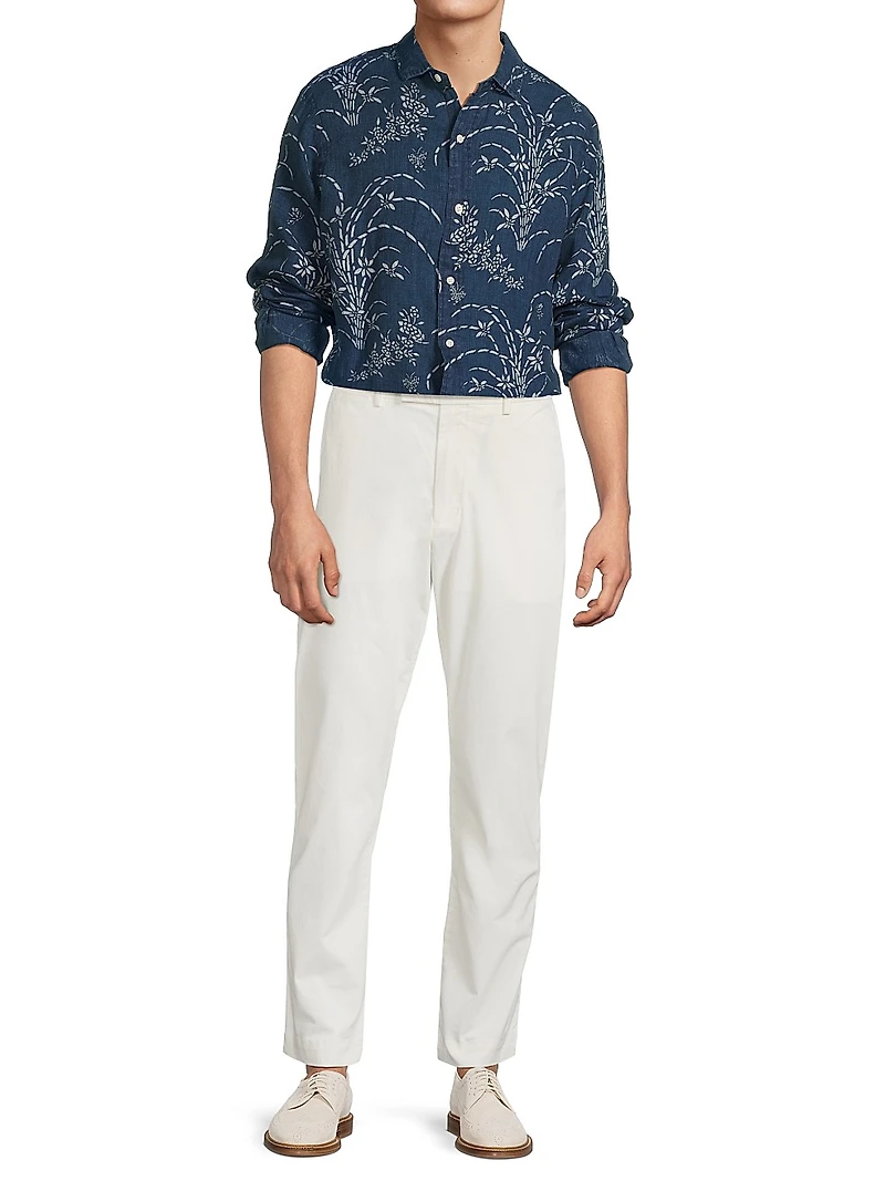 Classic-Fit Indigo Floral Linen Shirt