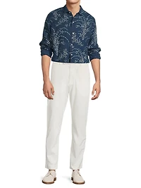 Classic-Fit Indigo Floral Linen Shirt