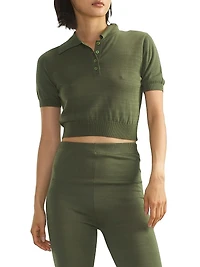 Cropped Knit Polo Shirt