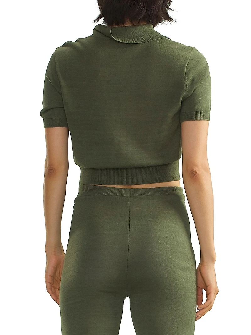 Cropped Knit Polo Shirt