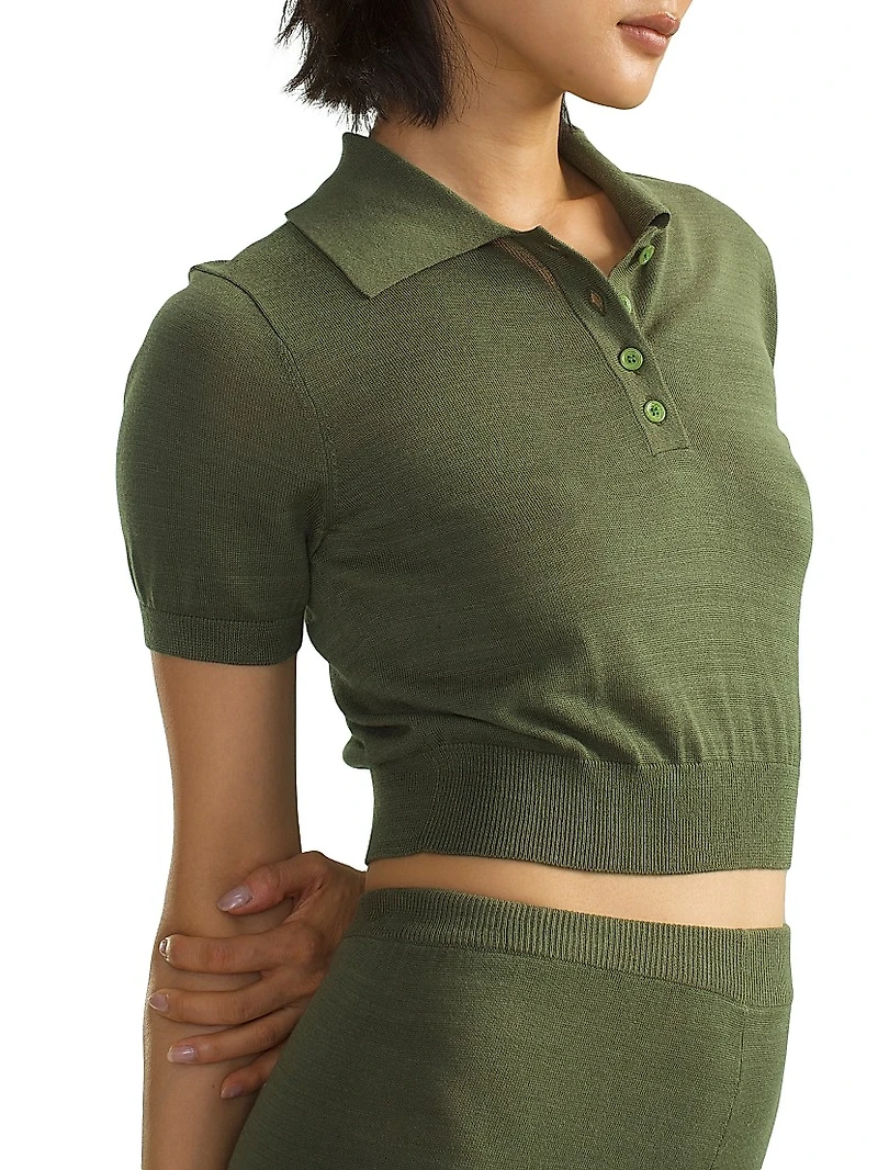 Cropped Knit Polo Shirt