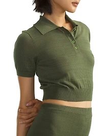 Cropped Knit Polo Shirt