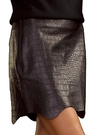 Croc-Embossed Leather Miniskirt