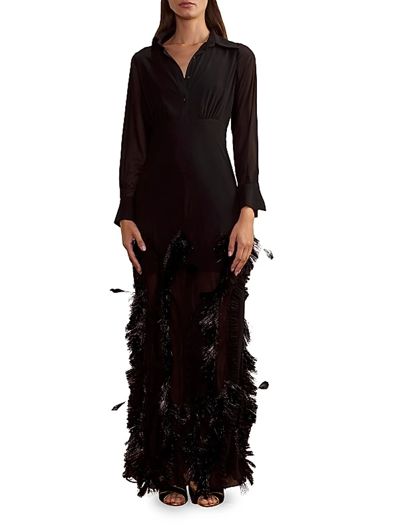 Metallic Fringe Embellished Georgette Dress