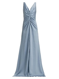 Satin Cinched V-Neck A-Line Gown