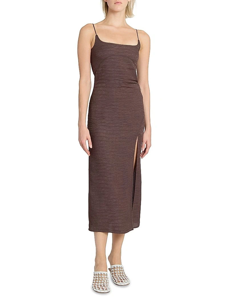Notte Logo-Detailed Textured Midi-Slipdress
