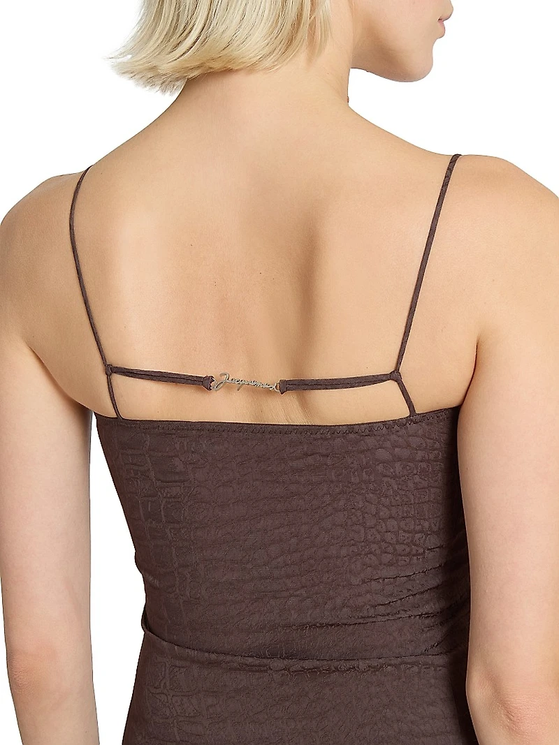 Notte Logo-Detailed Textured Midi-Slipdress