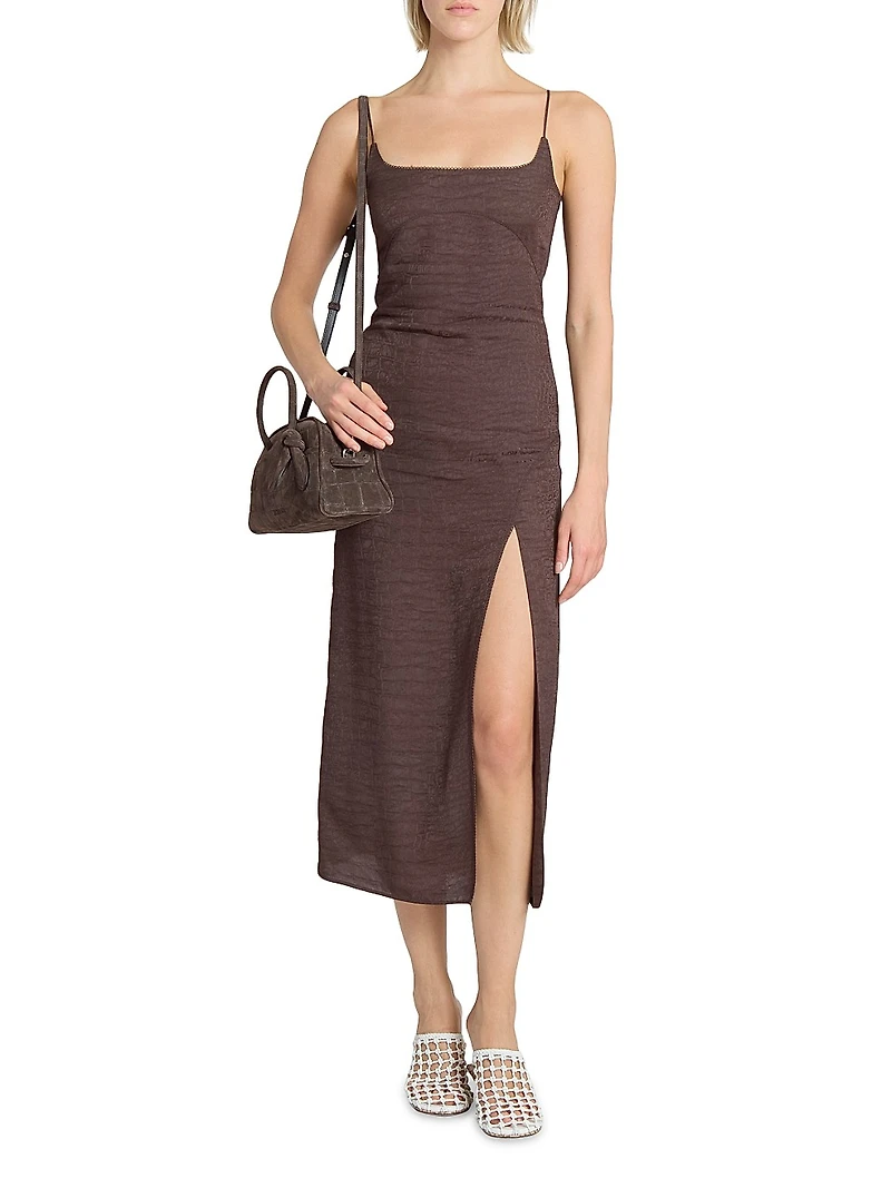 Notte Logo-Detailed Textured Midi-Slipdress