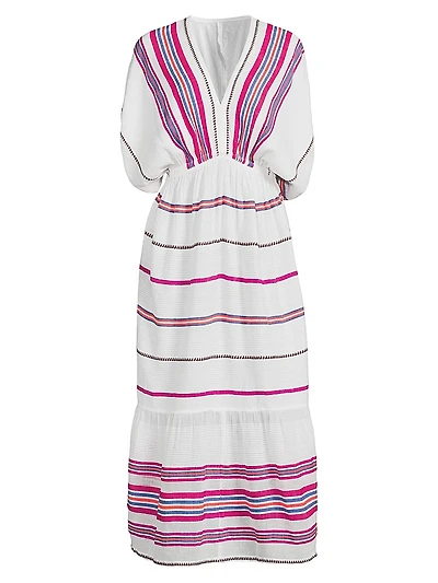 Leila Striped Cotton V-Neck Midi Dress