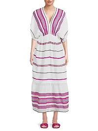 Leila Striped Cotton V-Neck Midi Dress