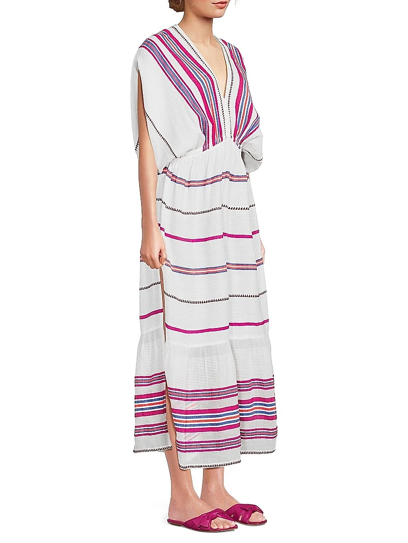 Leila Striped Cotton V-Neck Midi Dress