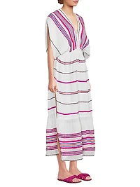 Leila Striped Cotton V-Neck Midi Dress