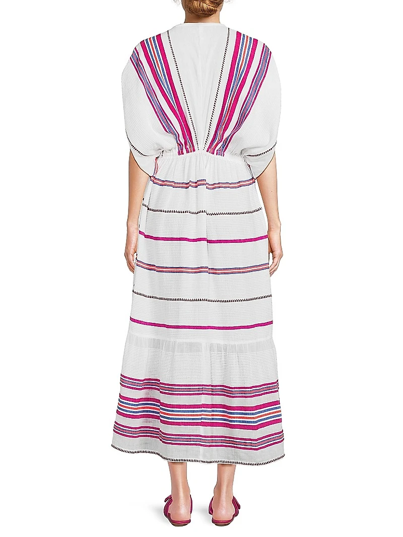 Leila Striped Cotton V-Neck Midi Dress