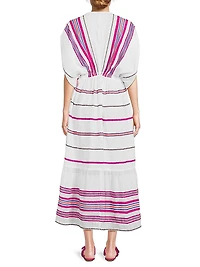 Leila Striped Cotton V-Neck Midi Dress