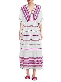 Leila Striped Cotton V-Neck Midi Dress
