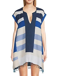 Elina Striped Cotton V-Neck Caftan