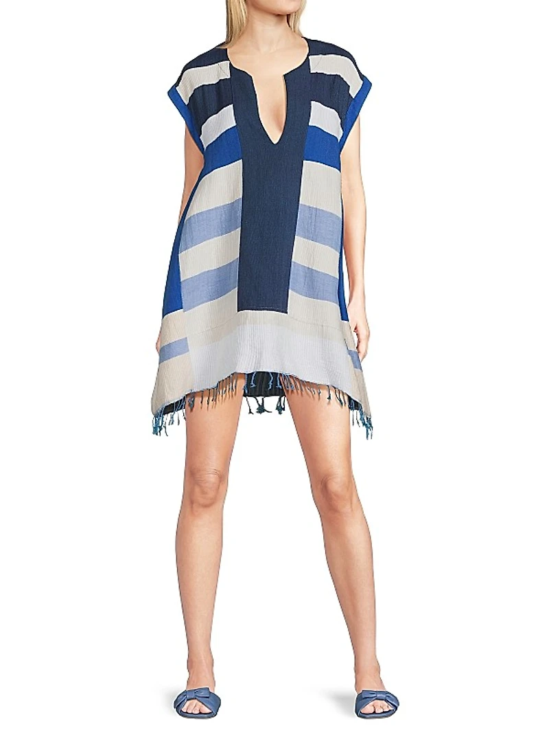 Elina Striped Cotton V-Neck Caftan