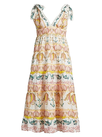 Maritime Magic Cotton Eyelet-Trim Midi-Dress