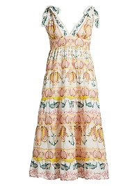 Maritime Magic Cotton Eyelet-Trim Midi-Dress