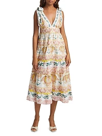Maritime Magic Cotton Eyelet-Trim Midi-Dress