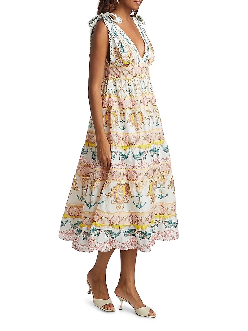 Maritime Magic Cotton Eyelet-Trim Midi-Dress