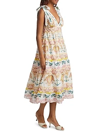 Maritime Magic Cotton Eyelet-Trim Midi-Dress