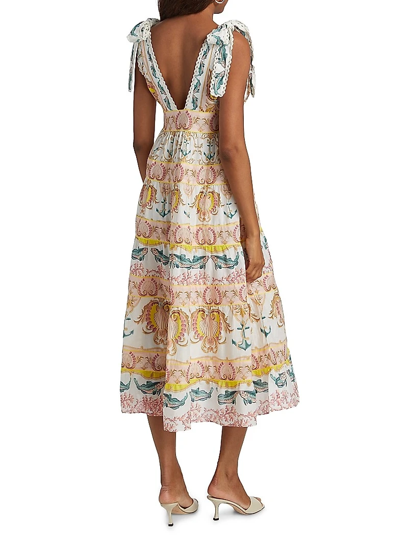 Maritime Magic Cotton Eyelet-Trim Midi-Dress