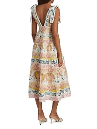 Maritime Magic Cotton Eyelet-Trim Midi-Dress