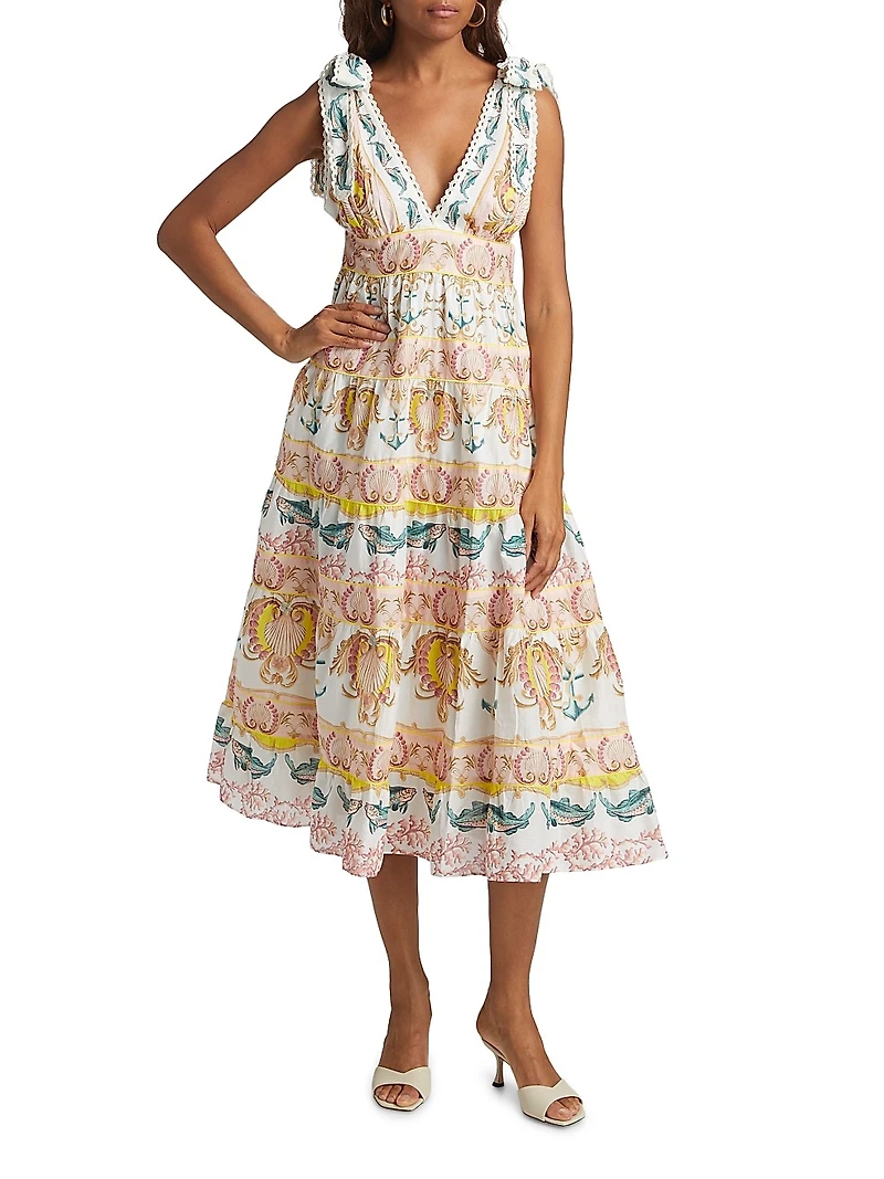 Maritime Magic Cotton Eyelet-Trim Midi-Dress