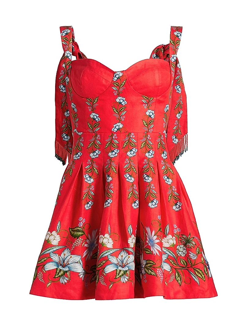 Sweet Bloom Bouquet Linen-Blend Minidress