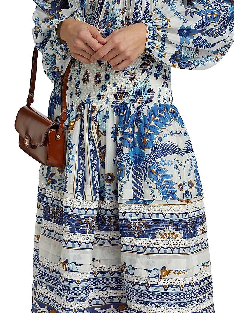Ana Tapestry Cotton-Blend Smocked-Waist Midi-Skirt