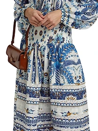 Ana Tapestry Cotton-Blend Smocked-Waist Midi-Skirt