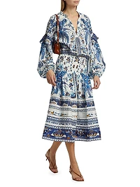 Ana Tapestry Cotton-Blend Smocked-Waist Midi-Skirt