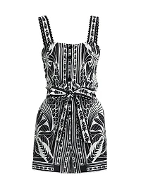 Monochrome Linen-Blend Botanical-Print Romper