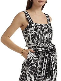 Monochrome Linen-Blend Botanical-Print Romper